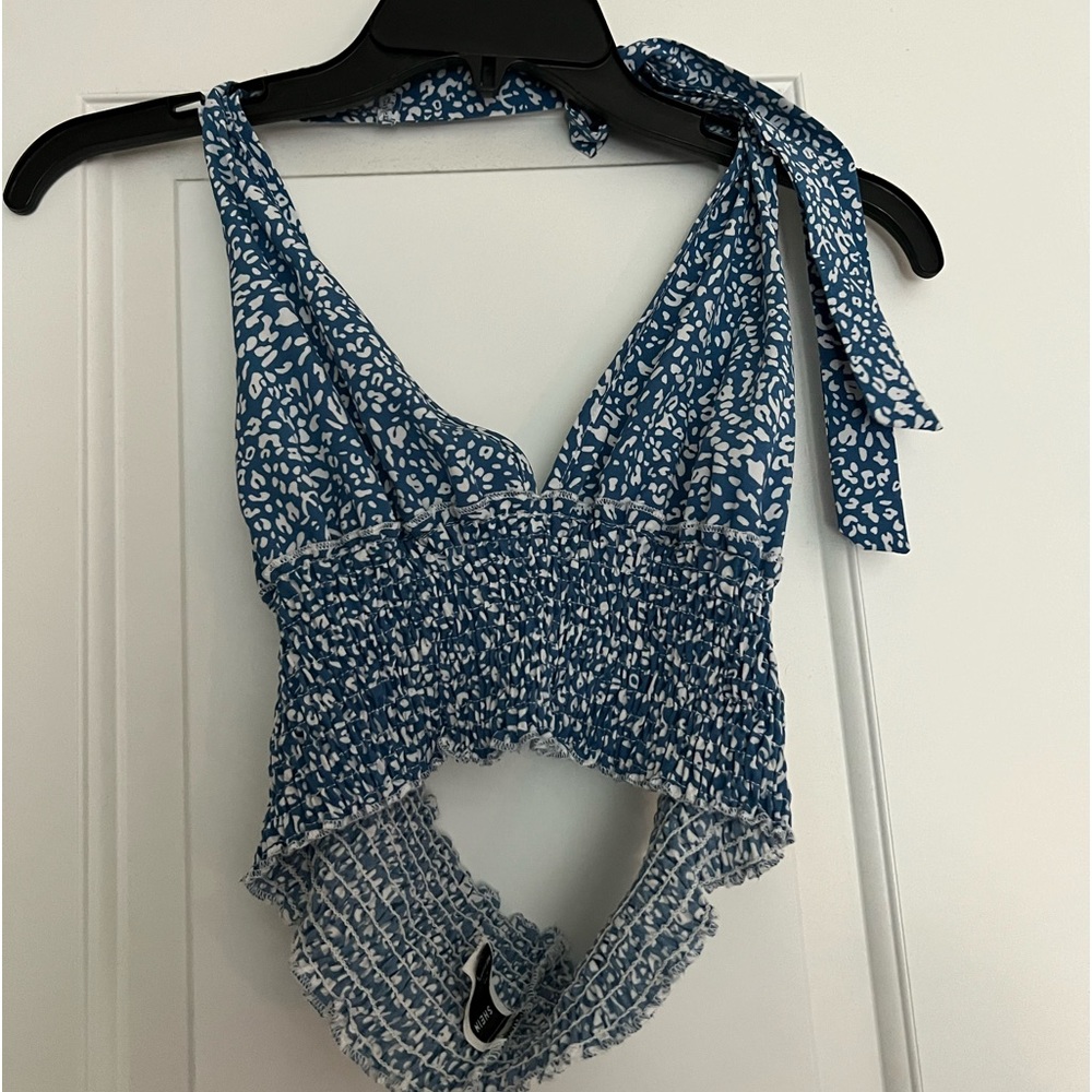 Leopard Shirred Halter Top